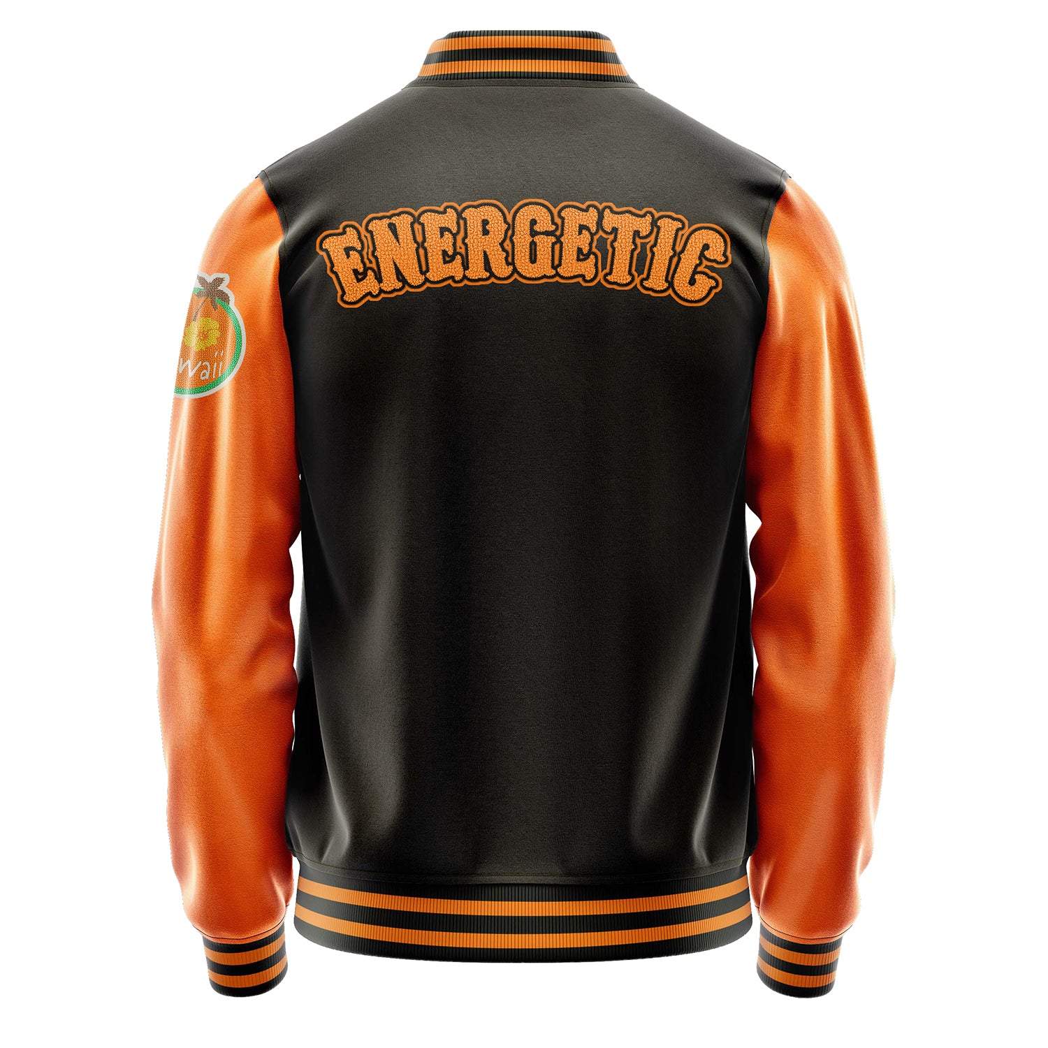 Custom Brown Varsity Jacket Patches Orange Leather Sleeves - Hawaii