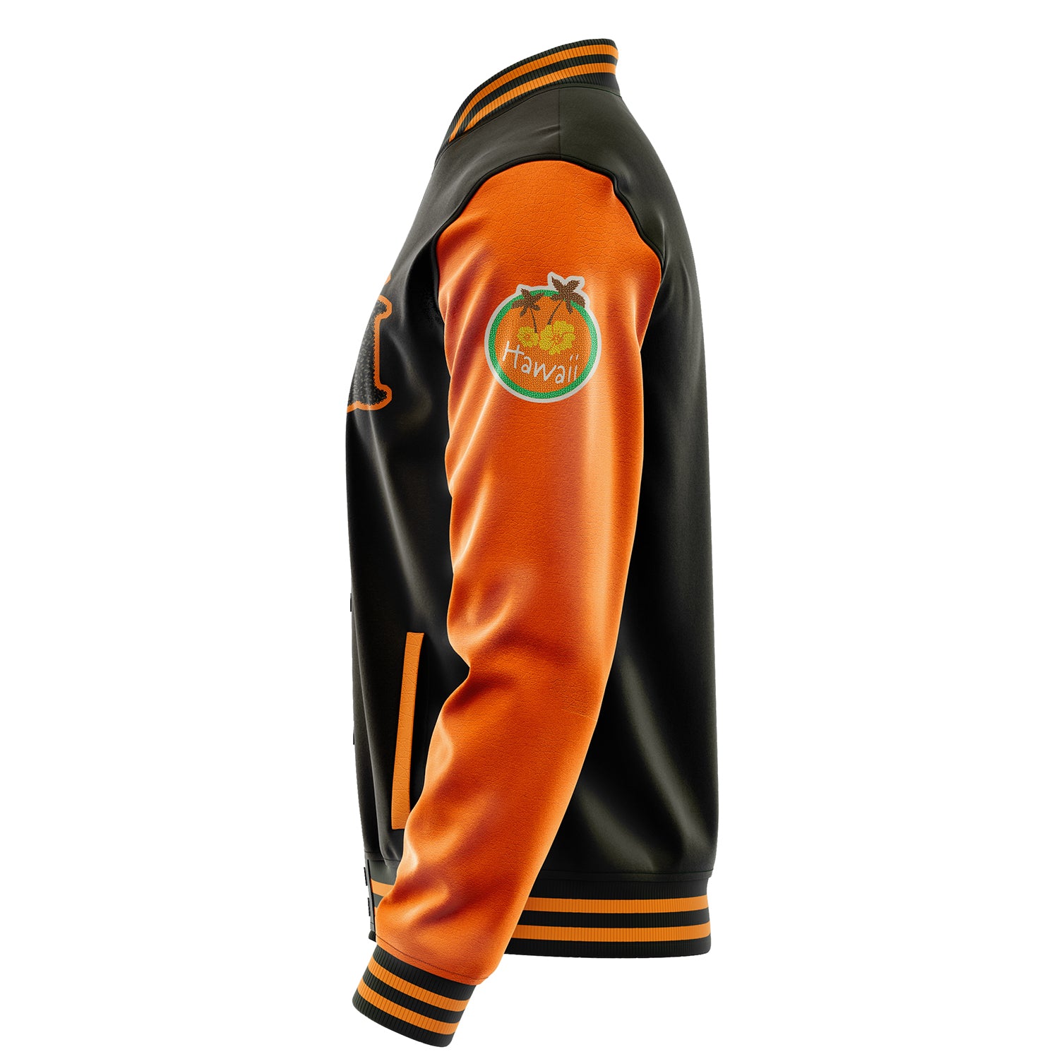 Custom Brown Varsity Jacket Patches Orange Leather Sleeves - Hawaii
