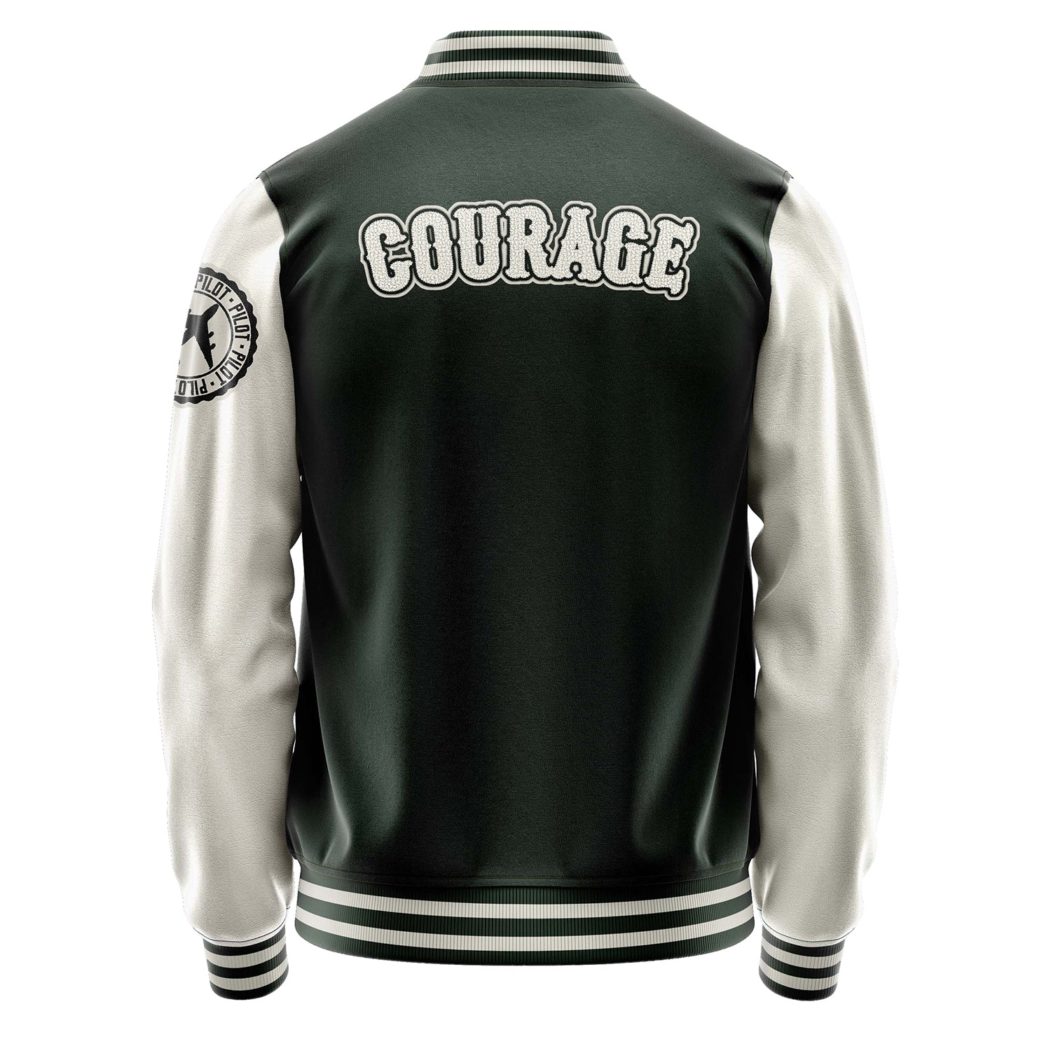 Custom Dark Green Varsity Jacket Patches Beige Leather Sleeves - Badge