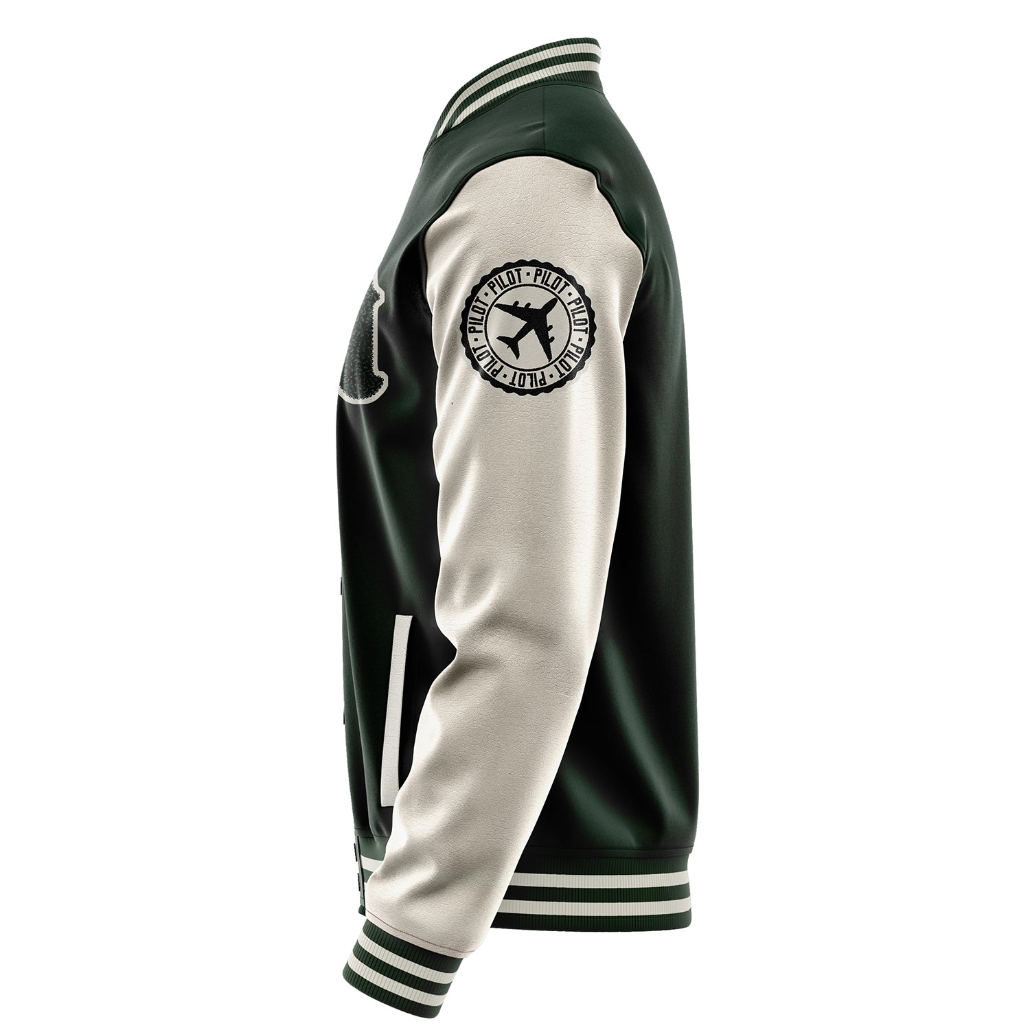 Custom Dark Green Varsity Jacket Patches Beige Leather Sleeves - Badge