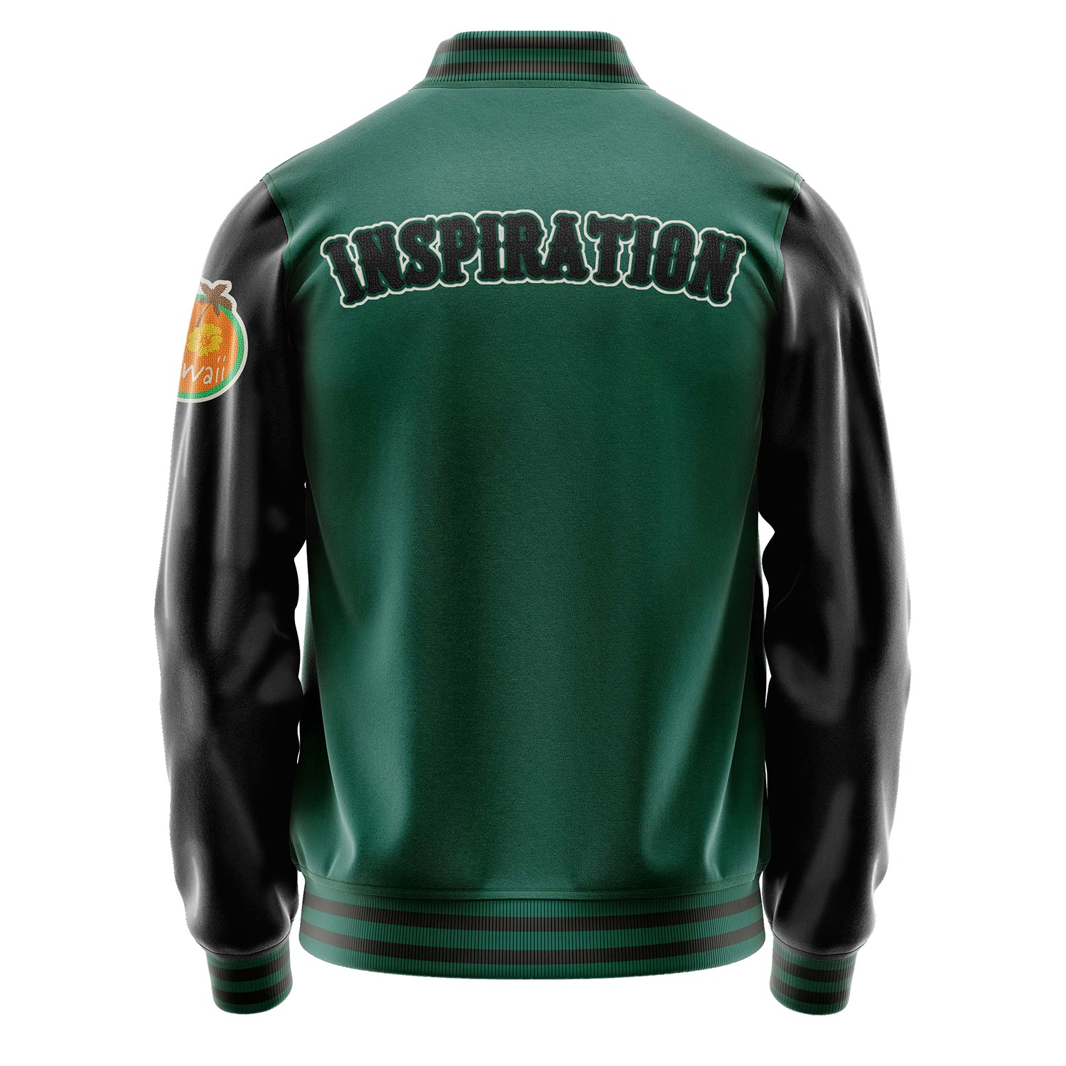 Custom Green Varsity Jacket Patches Black Leather Sleeves - Hawaii
