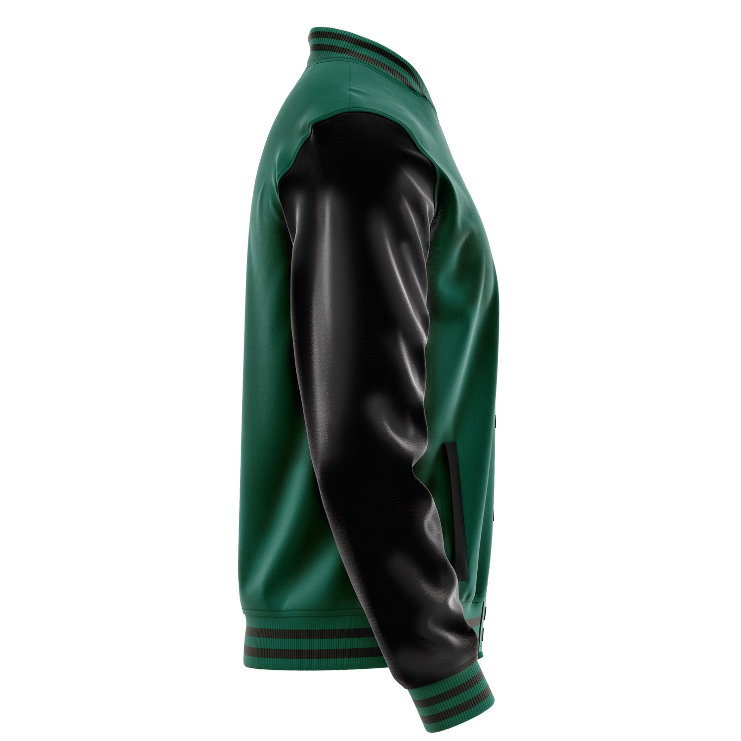 Custom Green Varsity Jacket Patches Black Leather Sleeves - Hawaii