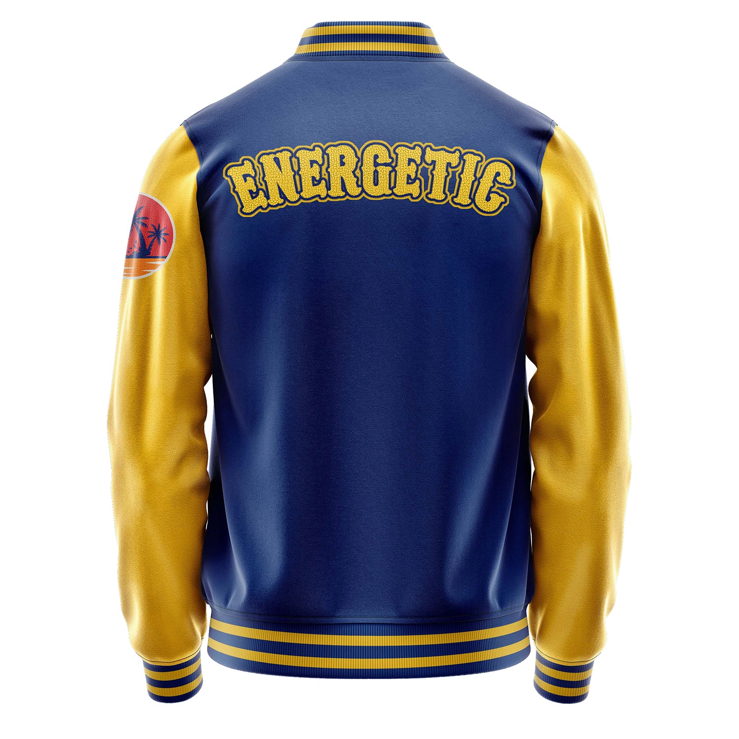 Custom Royal Blue Varsity Jacket Patches Egg Yellow Leather Sleeves - Insel