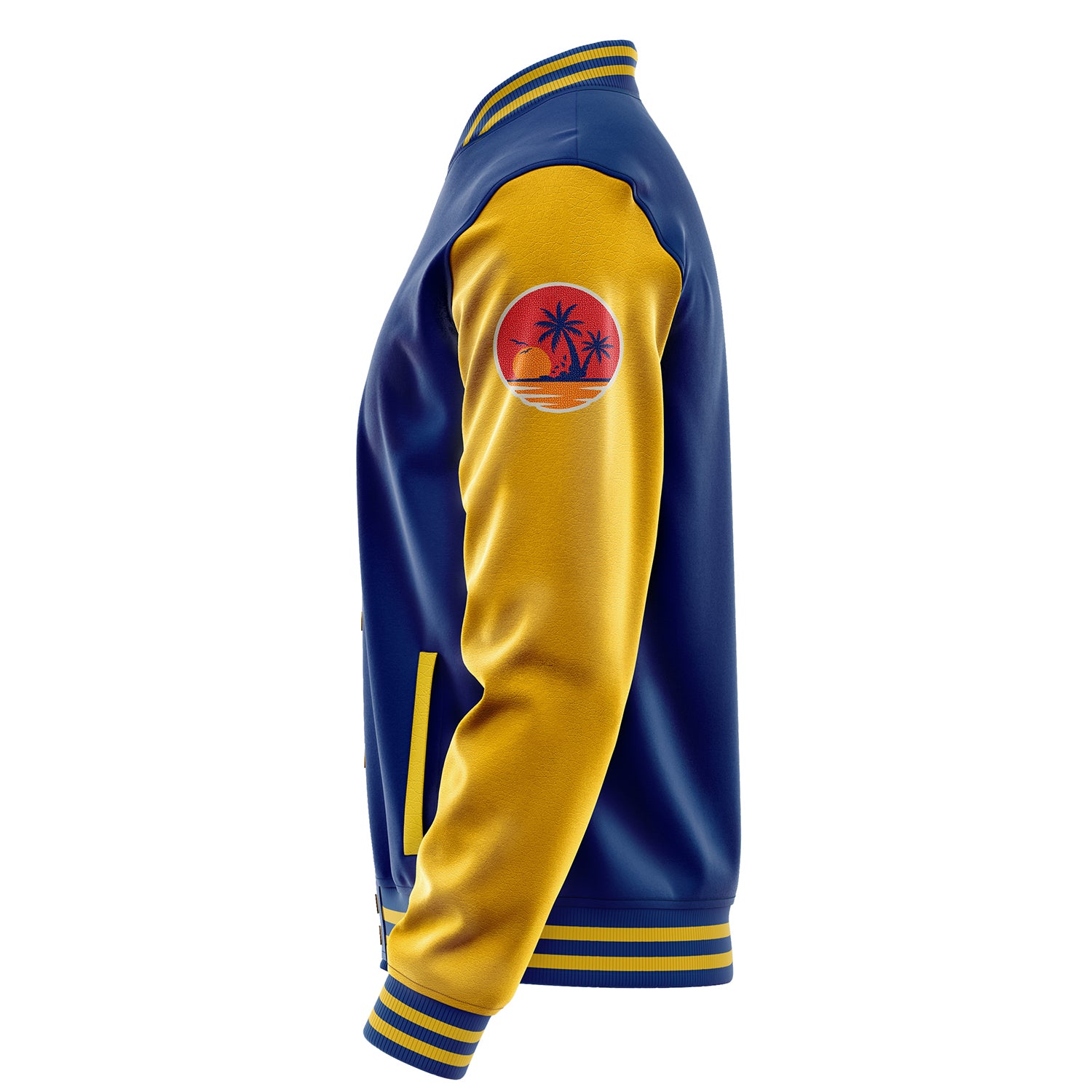 Custom Royal Blue Varsity Jacket Patches Egg Yellow Leather Sleeves - Insel