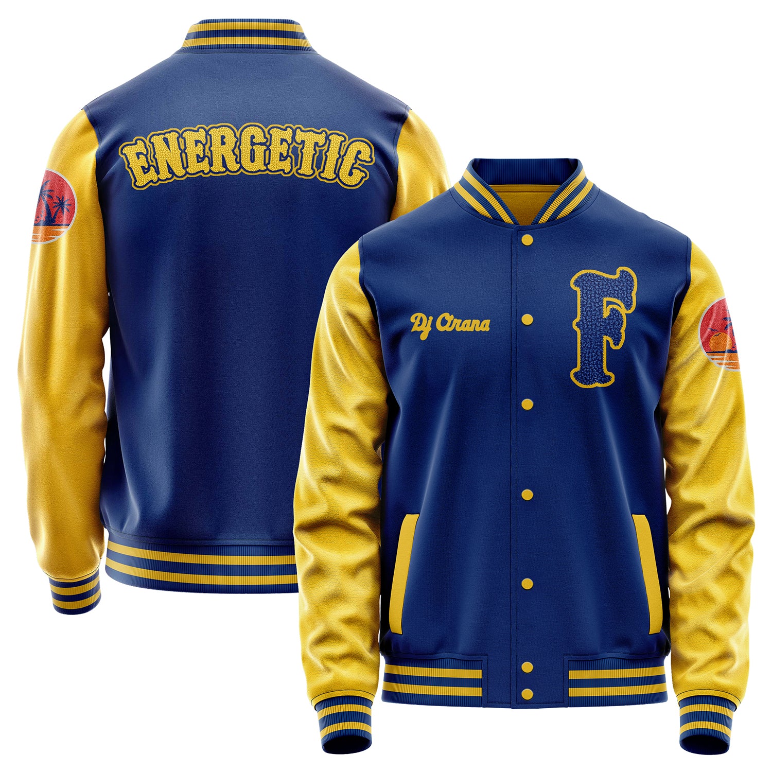 Custom Royal Blue Varsity Jacket Patches Egg Yellow Leather Sleeves - Insel