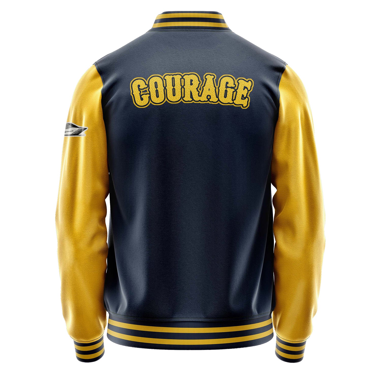 Custom Navy Blue Varsity Jacket Patches Egg Yellow Leather Sleeves - Yacht