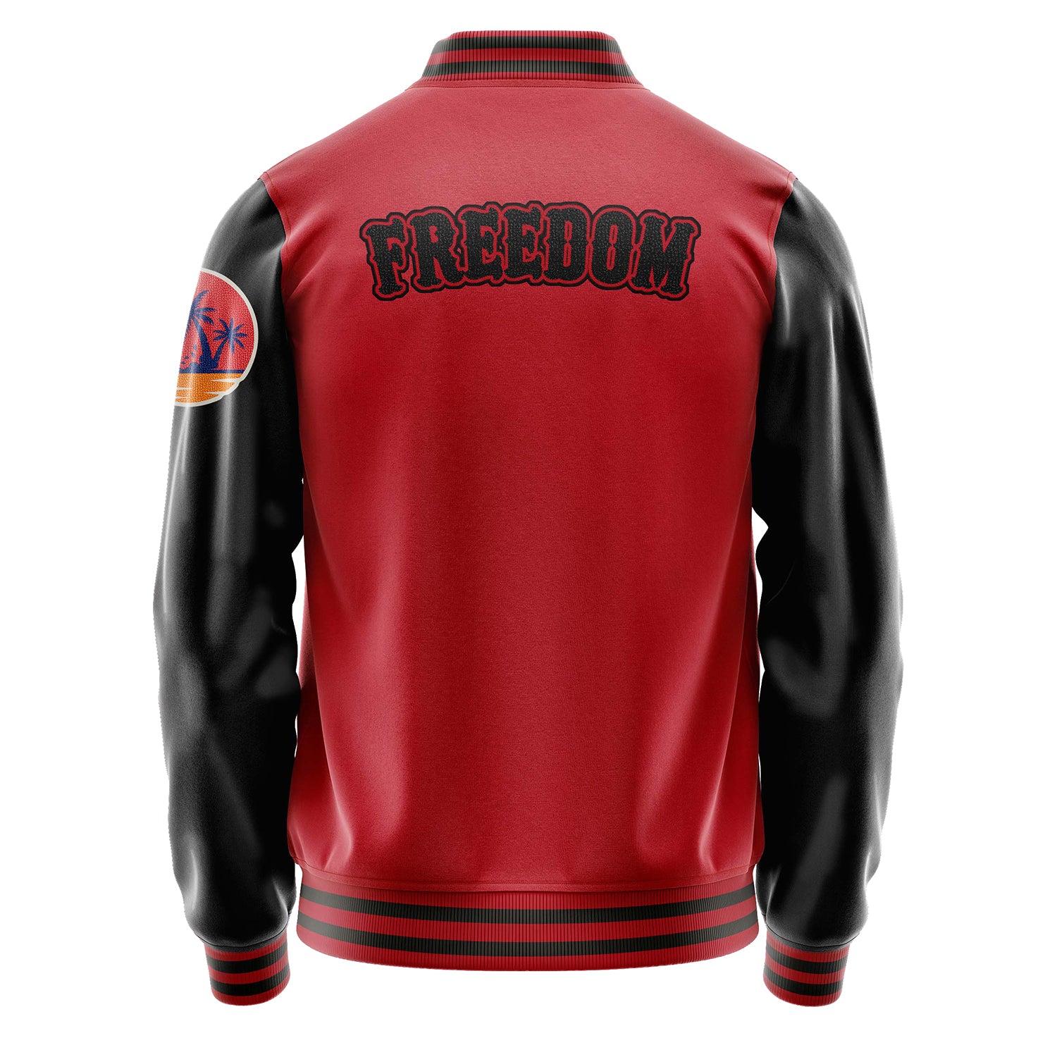 Custom Red Varsity Jacket Patches Black Leather Sleeves - Insel