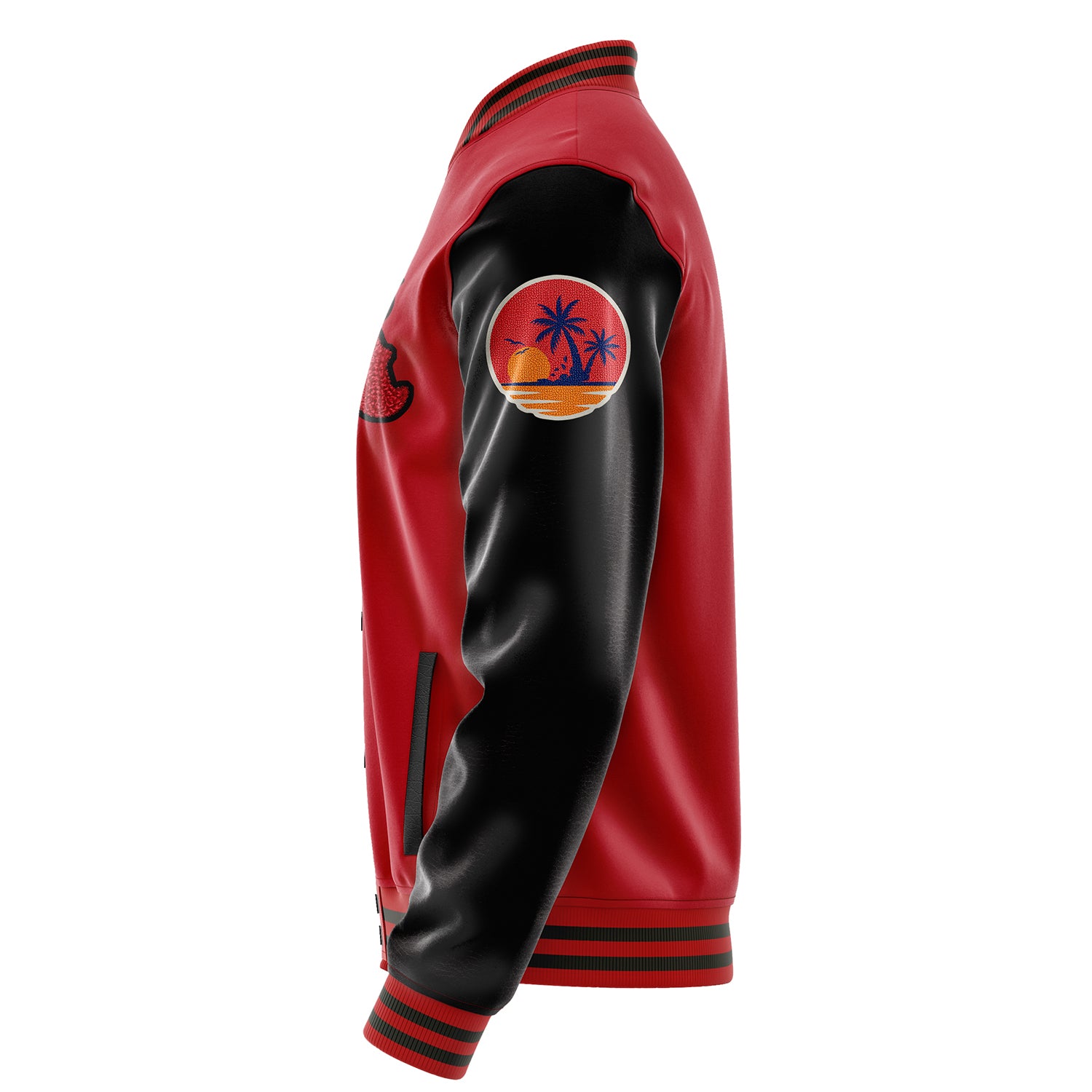 Custom Red Varsity Jacket Patches Black Leather Sleeves - Insel