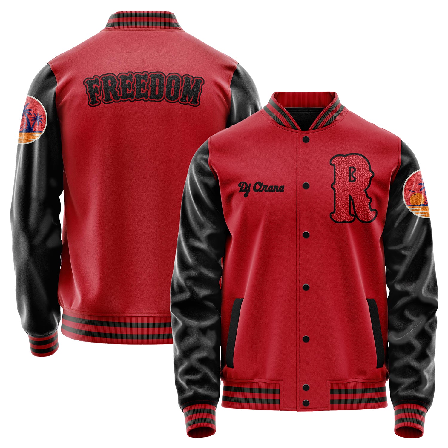 Custom Red Varsity Jacket Patches Black Leather Sleeves - Insel