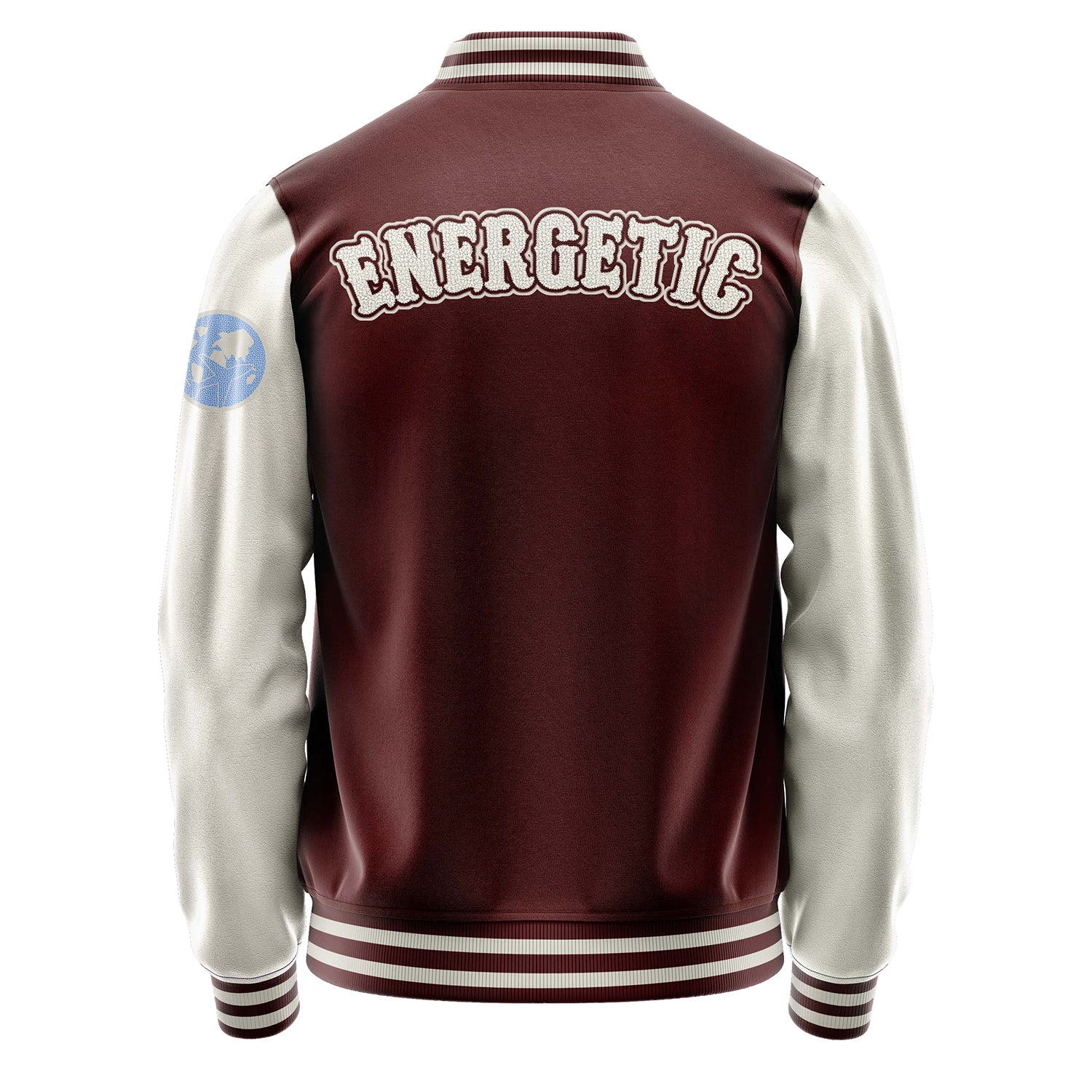 Custom Wine Red Varsity Jacket Patches Beige Leather Sleeves - Travel