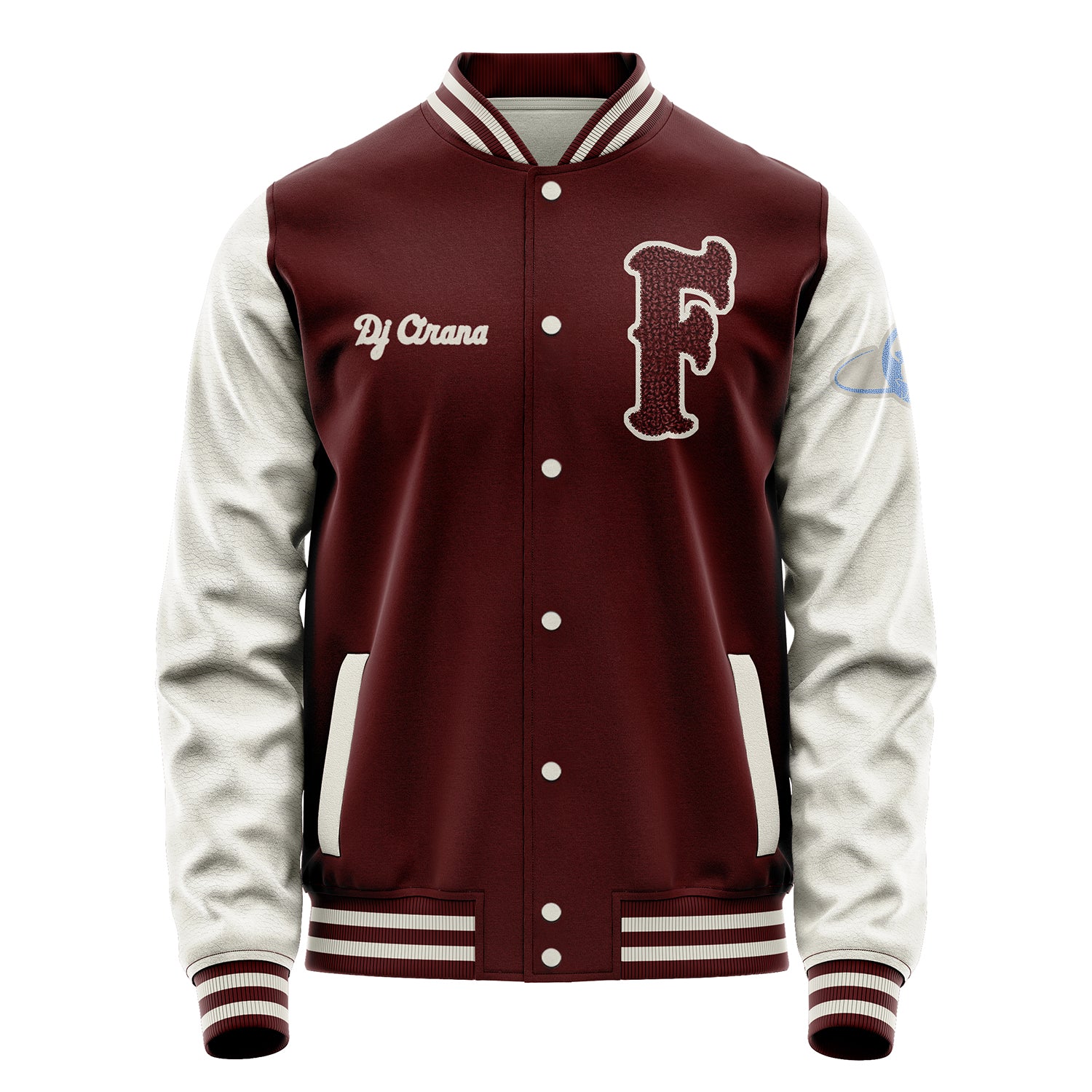 Custom Wine Red Varsity Jacket Patches Beige Leather Sleeves - Travel