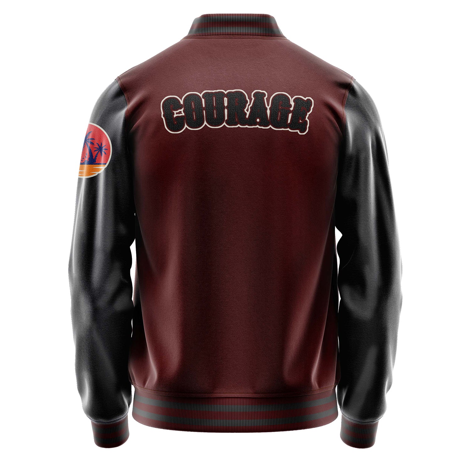 Custom Wine Red Varsity Jacket Patches Dark Gray Leather Sleeves - Insel