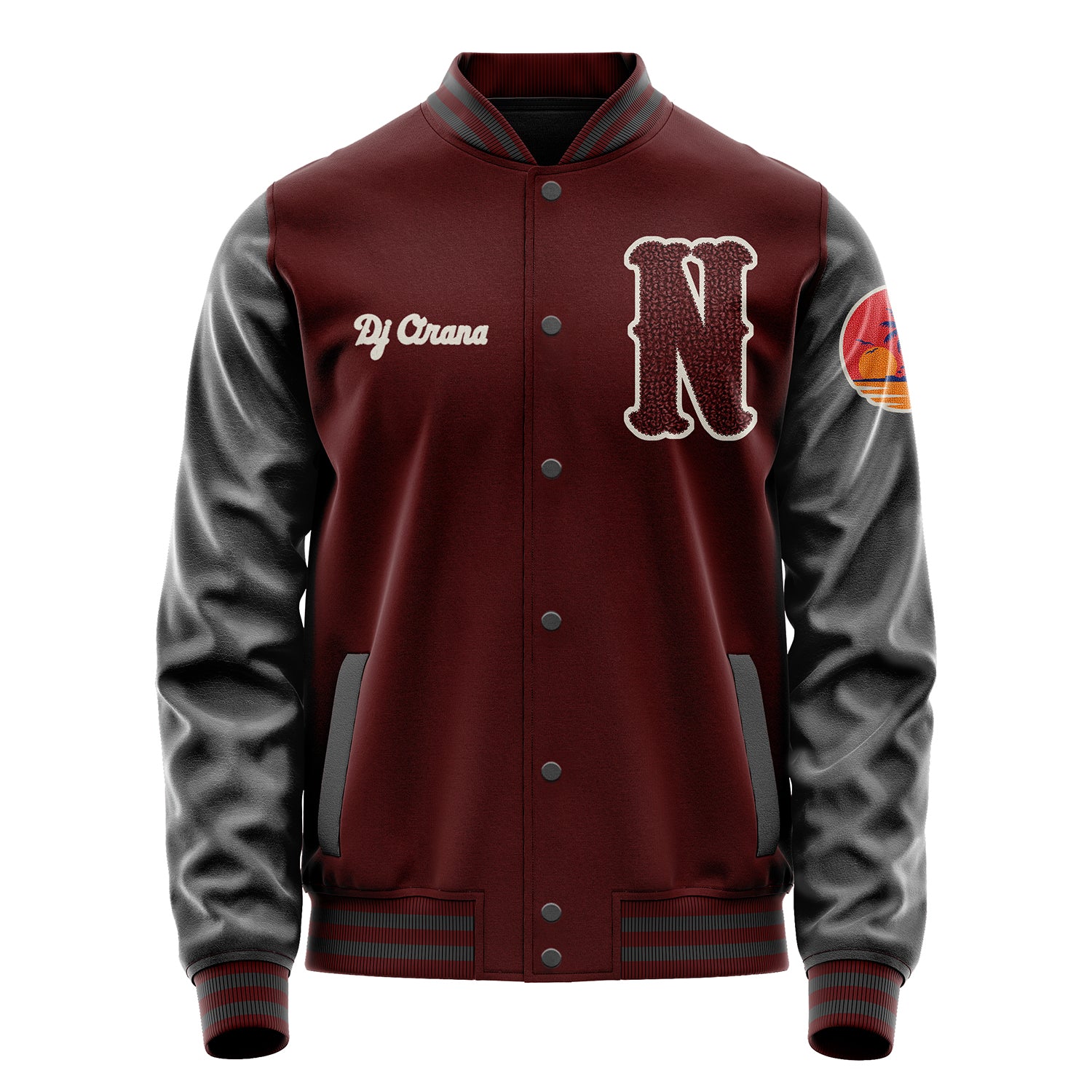 Custom Wine Red Varsity Jacket Patches Dark Gray Leather Sleeves - Insel