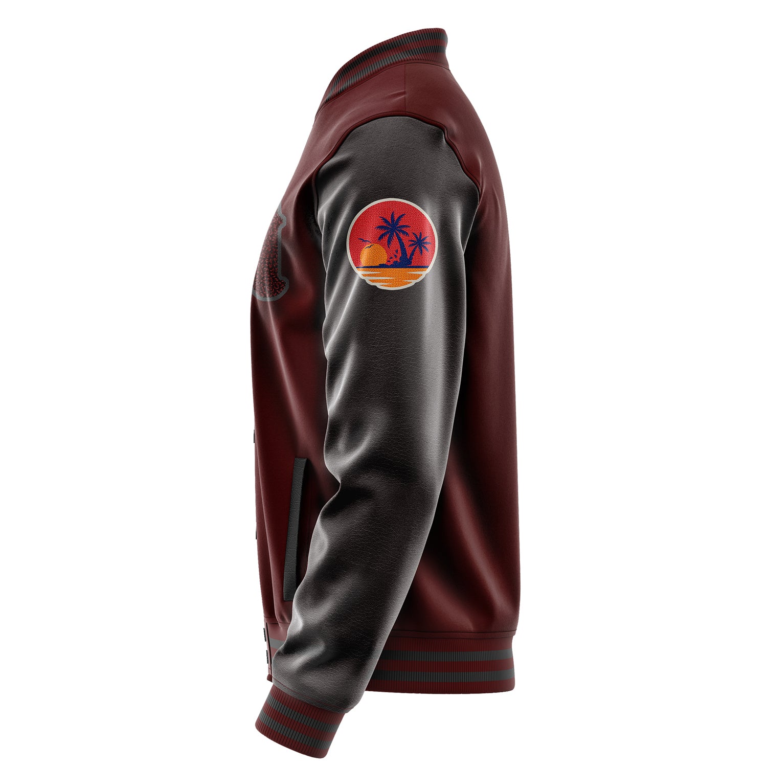 Custom Wine Red Varsity Jacket Patches Dark Gray Leather Sleeves - Insel