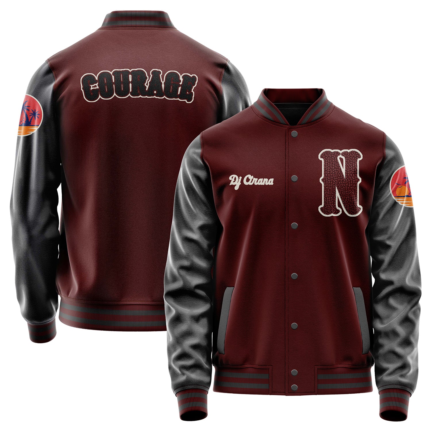 Custom Wine Red Varsity Jacket Patches Dark Gray Leather Sleeves - Insel