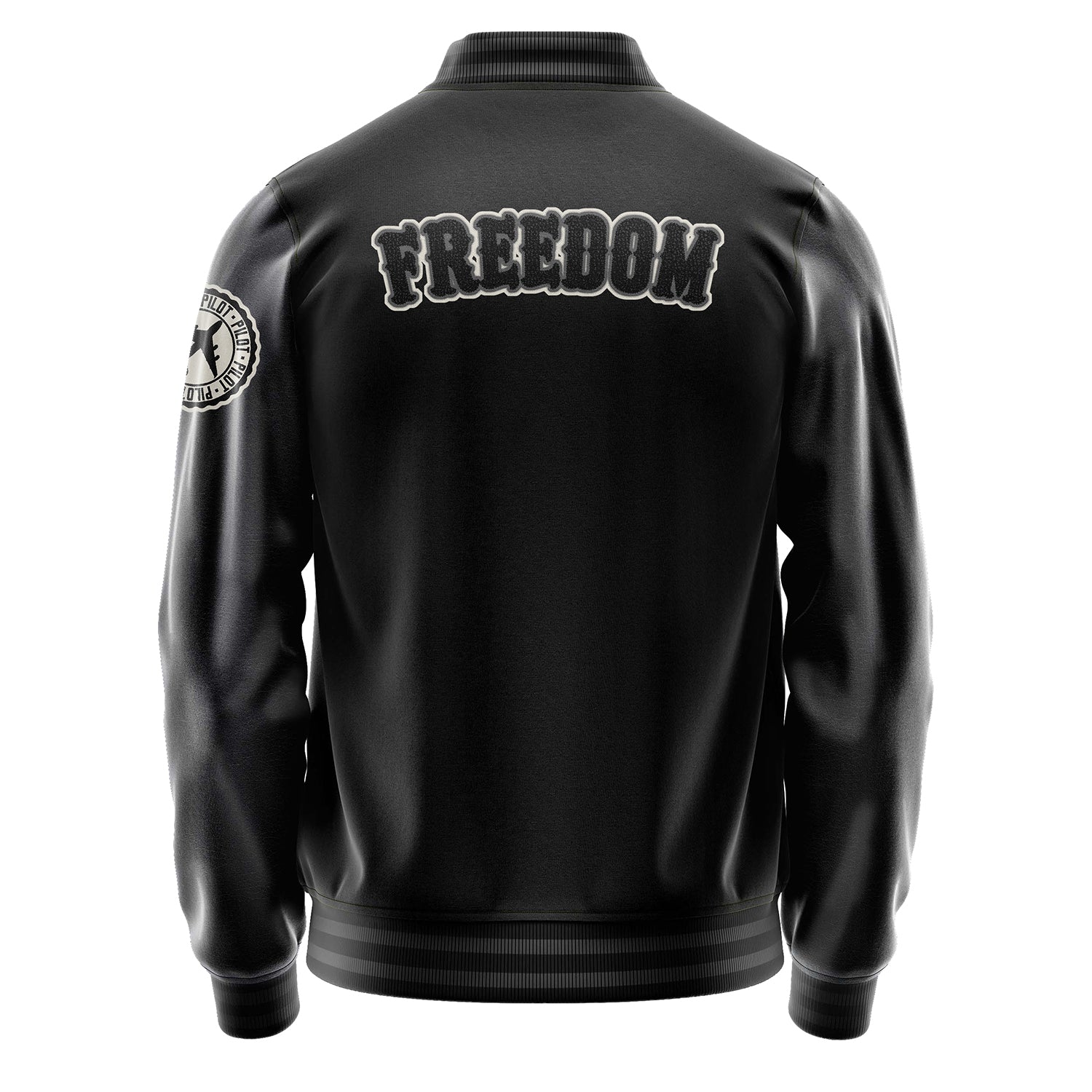Custom Black Varsity Jacket Patches Dark Gray Leather Sleeves - Badge