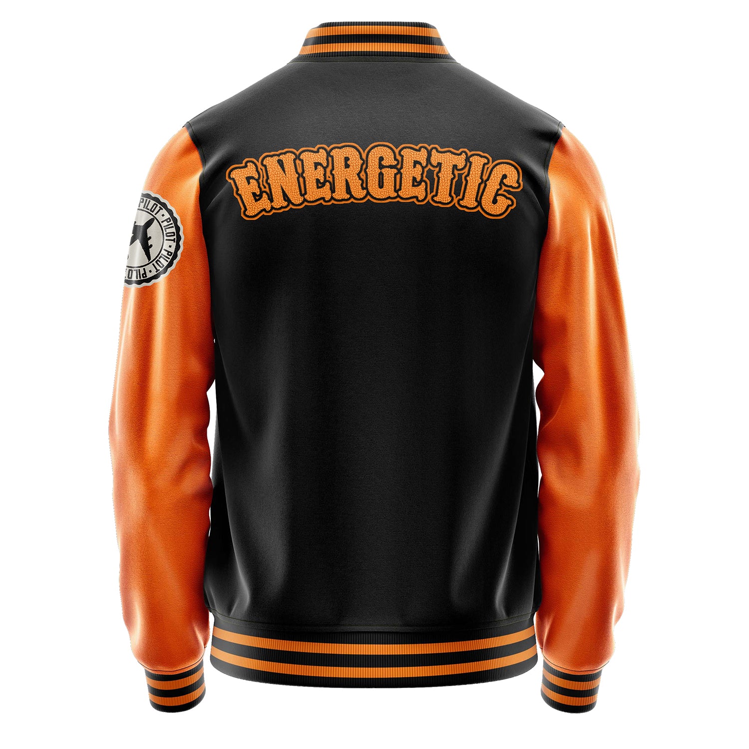 Custom Black Varsity Jacket Patches Orange Leather Sleeves - Badge