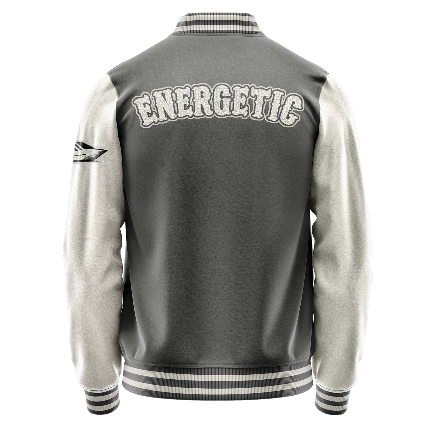 Custom Gray Varsity Jacket Patches Beige Leather Sleeves - Yacht