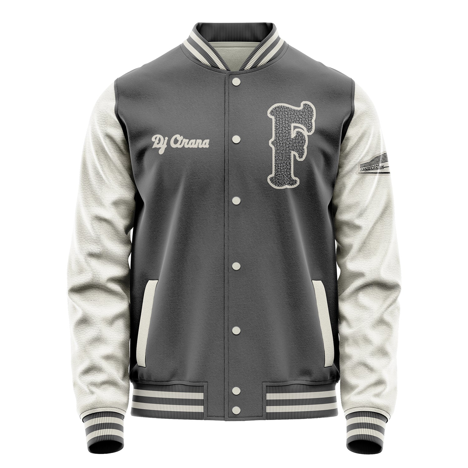 Custom Gray Varsity Jacket Patches Beige Leather Sleeves - Yacht