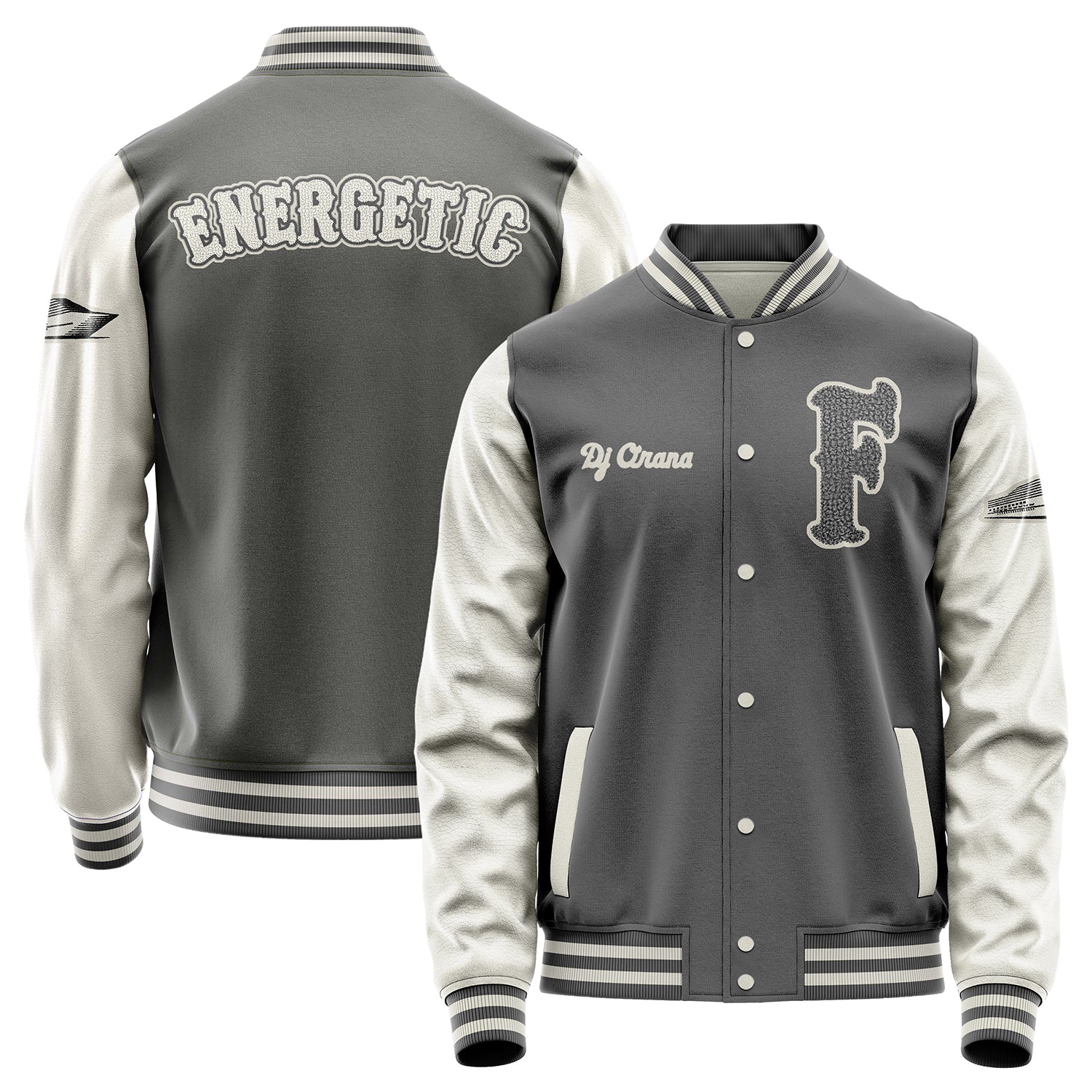 Custom Gray Varsity Jacket Patches Beige Leather Sleeves - Yacht